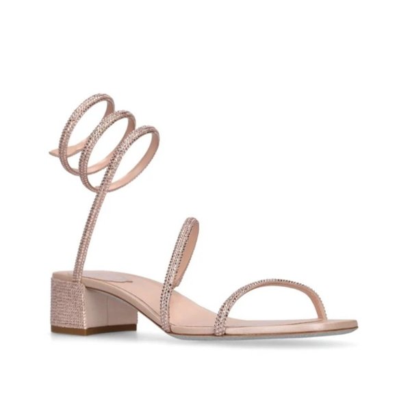 NIB - RENÉ CAOVILLA Cleo Snake Ankle-Wrap Rose Gold/Satin Sandal - Size 4US (34) - Picture 2 of 8